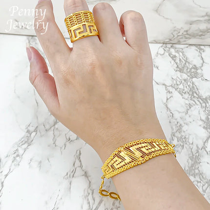 Original 4Pcs Golden Jewellery Sets 18K Gold Plated Jewelry Set Necklace Earring Bracelet Ring Italian Wedding Party Gifts