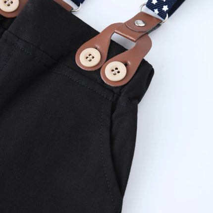 Gentleman Spring Autumn Outfit for Newborn Boy Cotton Baby First Formal Birthday Clothes Solid Pant with Strap Toddler Party Set