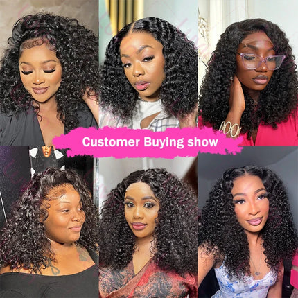 Short Kinky Curly 13x4 Glueless Wigs Lace Front Wig Human Hair Wear And Go Brazilian Remy Wigs Natural Black 4x4 Lace Closure