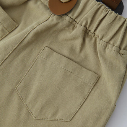 Gentleman Spring Autumn Outfit for Newborn Boy Cotton Baby First Formal Birthday Clothes Solid Pant with Strap Toddler Party Set