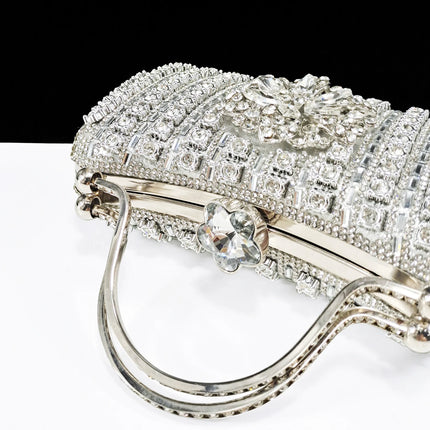 African Special Banquet Elegant Style Silver Color Party Wedding Pointed Toe  Heel Women Shoes and Bag Set With Rhinestone