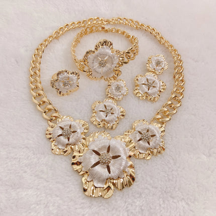 Big Style Flower Women Jewelries Set Factory Necklace Earrings Bangle Ring Wedding
