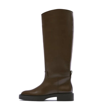 FEDONAS 2024 Ins Genuine Leather Knee High Boots For Women Thick Heeled Autumn Winter Warm Shoes Woman High Motorcycle Boots