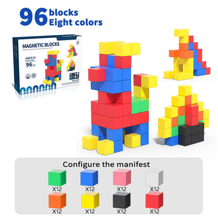 Magnetic cube tile children's toys, magnetic modeling building toys for toddlers, preschool learning, sensory STEM toys, creativ