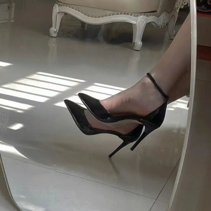 Bla Patent Leather Hollow out Strap High Heels Sandals Women's Pointed Toe Thin Heel Sexy 2025 New Spring Autumn