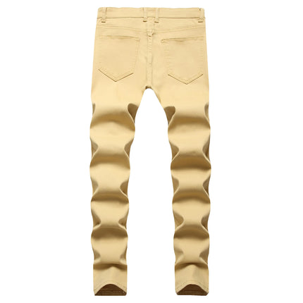 Denim Pencil Ankle Length Pants Men Jean Ripped Washed Zipper Fly Hole Jeans Skinny Solid Pockets High Street Distressed