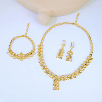 Luxury Dubai Wedding Jewelry Set 21k Gold Plated Arab Bridal Gold Necklace Bracelet Earrings Brazilian Women Vintage Jewelrys