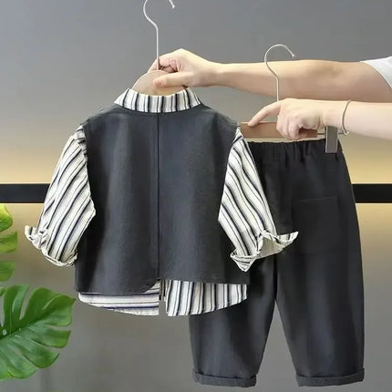 2-10Y Boys Clothing Set 2025 New Handsome Casual Spring and Autumn Baby Children's Vest T-shirt Pants 3 Piece Set Kids Outfits