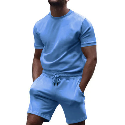 Summer Leisure Fitness Suit Crew-neck T Men Breathable Large Size Sports Short Sleeve Shirt Shorts Suit Men