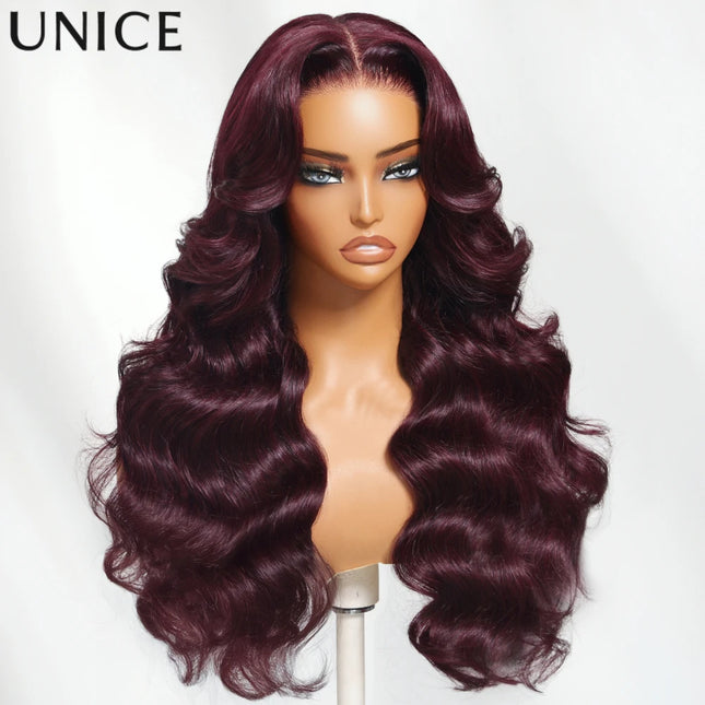 UNICE Black Cherry Colored Human Hair Wigs 7x5 & 13x4 Pre Cut Pre Bleached Glueless Wig Human hair Ready To Wear 150% Density