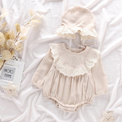 2023 Autumn Baby Girls Romper One Piece Bodysuit + Hat Newborn Cotton Long Sleeve Jumpsuit Baju