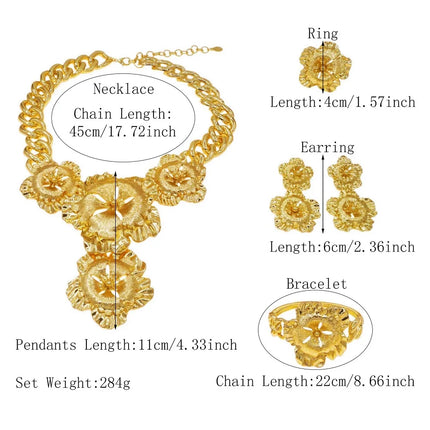 Big Style Flower Women Jewelries Set Factory Necklace Earrings Bangle Ring Wedding