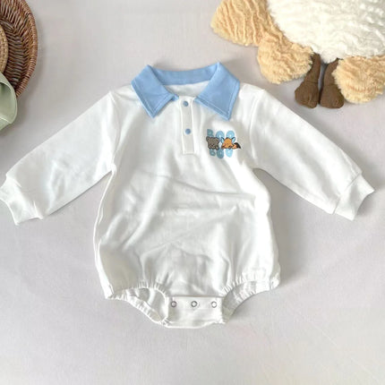 New Arrival Baby Boys Long Sleeve Cartoon Romper Turn-Down Collar  Infant Kids Jumpsuits Toddler Bodysuits Pure Cotton 0-3Y