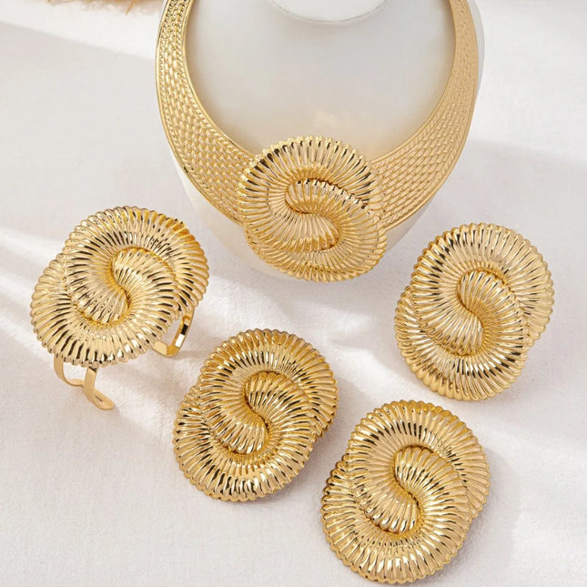 Trendy Exaggeration Bohemian Ocean Wind Party Geometric Sea Snail Symbol Necklace Earrings Bracelet Ring Set Jewelry Accessories