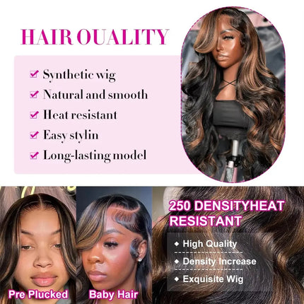 Linktowig 300 High Density Highlight Wig Human Hair Body Wave 13x6 HD Lace Frontal Wigs 1B/30 Black Brown Colored Human Hair Wig