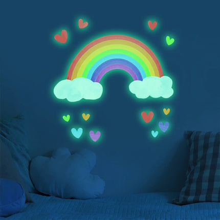 Kids’ Room Luminous Rainbow & Cloud Wall Sticker – Glow-in-the-Dark Cartoon Decor