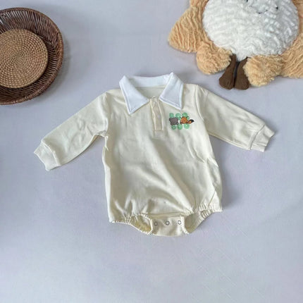 New Arrival Baby Boys Long Sleeve Cartoon Romper Turn-Down Collar  Infant Kids Jumpsuits Toddler Bodysuits Pure Cotton 0-3Y