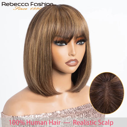 Rebecca Human Hair Wigs For Women Straight Bob Peruvian Hair Wigs Omber Blonde Brown Colored 3x1 Part Lace Wigs Real Woman Wigs