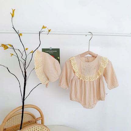 2023 Autumn Baby Girls Romper One Piece Bodysuit + Hat Newborn Cotton Long Sleeve Jumpsuit Baju