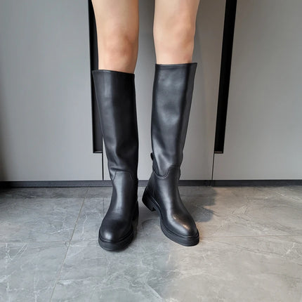 FEDONAS 2024 Ins Genuine Leather Knee High Boots For Women Thick Heeled Autumn Winter Warm Shoes Woman High Motorcycle Boots