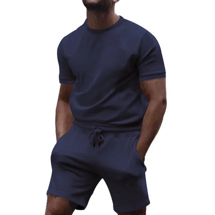 Summer Leisure Fitness Suit Crew-neck T Men Breathable Large Size Sports Short Sleeve Shirt Shorts Suit Men