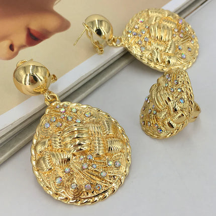 2022 Hot Selling Brazilian Dubai Italian Gold Plated Jewelry Women's Wedding Party Banquet Big Pendant Jewelry Sets FHK13725