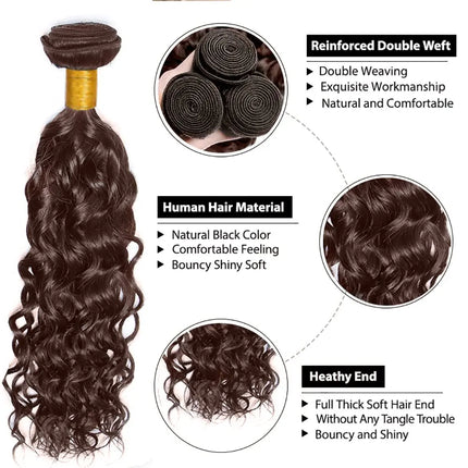 4# Human Hair Bundles Water Curly Human Hair Weave 1 3 4 Bundles Deal Remy Hair Extension for Black Women Chocolate Brown Color