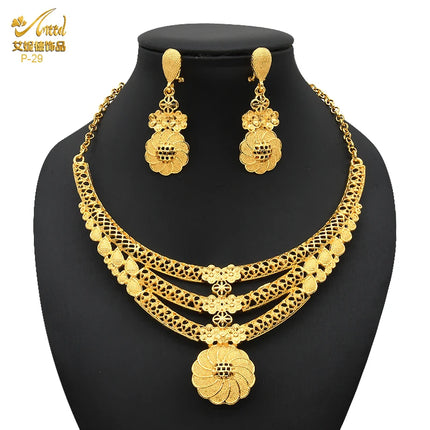 ANIID Indian 24K Gold Color Necklace Set Nigerian Party Bridal Wedding Ethiopian Luxury Dubai Jewelry Wholesale 2024 New Gifts