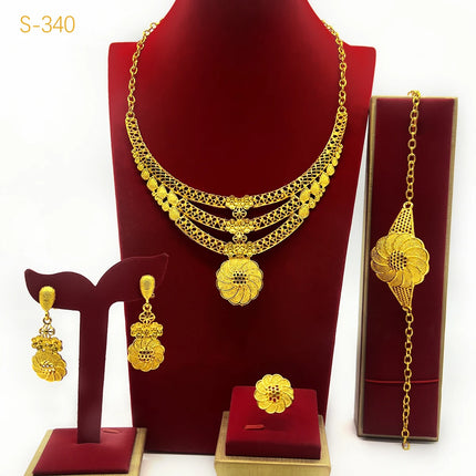 Brazilian 24K Gold Color Jewelry Sets For Women Wedding Dubai Necklace Earrings Nigerian Indian Bridal Set Party Gifts Wholesale
