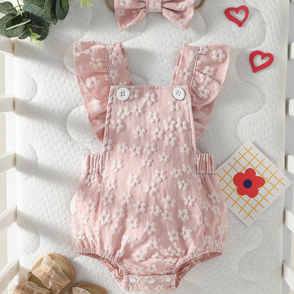 Baby Girls Summer Sleeveless Print Floral Cute Newborn-9M Triangle Jumpsuit For Outdoor Vacation Wear +Headband