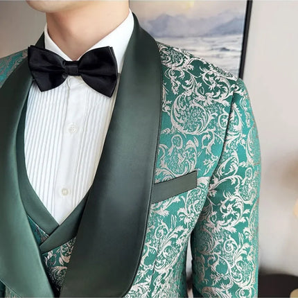 New (Blazer+vest+pants) for Men. Fashion. Casual. British Style. Singer Performance. High Density Jacquard Wedding Dress. Suit
