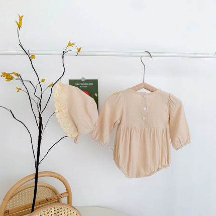 2023 Autumn Baby Girls Romper One Piece Bodysuit + Hat Newborn Cotton Long Sleeve Jumpsuit Baju