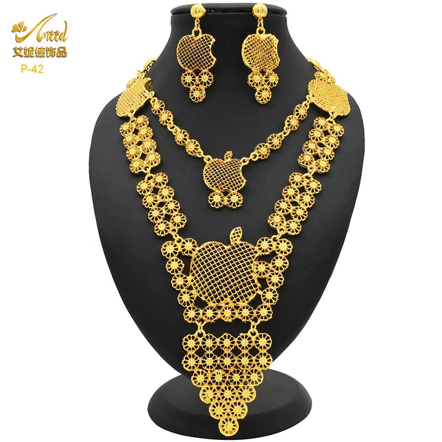 ANIID Indian 24K Gold Color Necklace Set Nigerian Party Bridal Wedding Ethiopian Luxury Dubai Jewelry Wholesale 2024 New Gifts