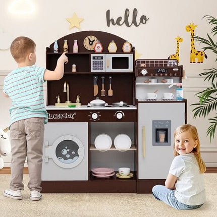 Kids Kitchen Set Wooden with Coffee Makers and Accessories-White-5