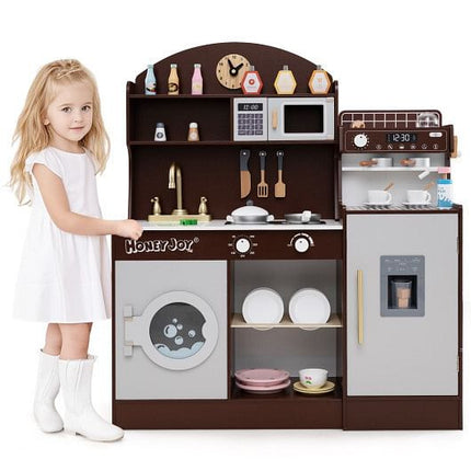 Kids Kitchen Set Wooden with Coffee Makers and Accessories-White-6