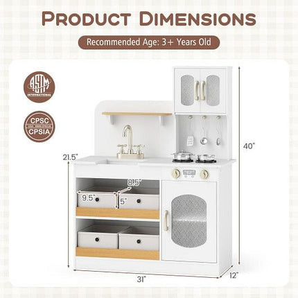 Kids Kitchen Playset with Cooking Accessories and Toy Cuttable Veggies-White-3