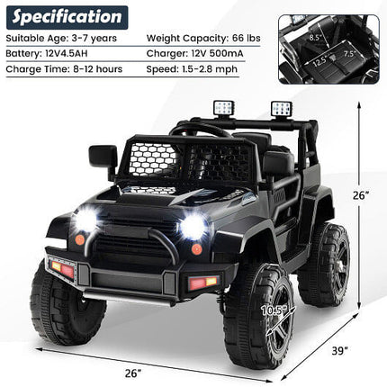 12V Kids Ride On Truck with Remote Control and Headlights-Black-2