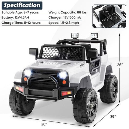 12V Kids Ride On Truck with Remote Control and Headlights-Black-12