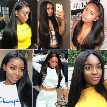 Bone Straight Human Hair Bundles with 13x4 Lace Frontal Tissage Straight Brazilian Weave Bundles With Closure 4x4 with Bundles