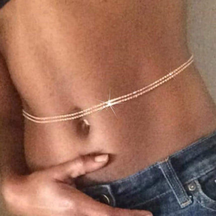 Rhinestone Body Chain – Gold & Silver Waist Accessory