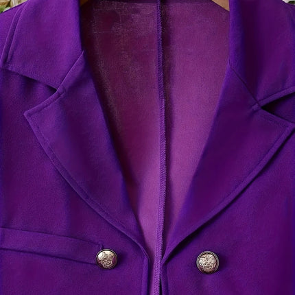 Floraison Power Set Double-Breasted Purple Blazer & High-Waist Floral Slim Pants