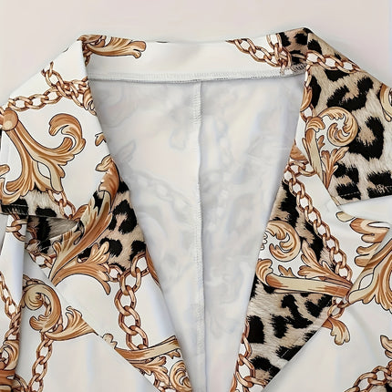 Aureva Geo Set Micro-Stretch Lapel Blazer & Printed Trousers in Sculpted Spring-Fall Silhouette