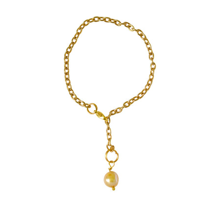 Gold freshwater pearl adjustable bracelet or anklet on gold plated chain | by Ifemi Jewels-0