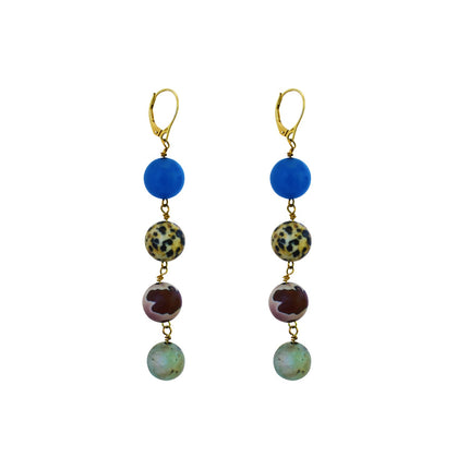 Blue Aventurine, Dalmatian Jasper, Mookaite and Sesame Jasper Yellow gold vermeil or 18k gold earrings | by nlanlaVictory-0