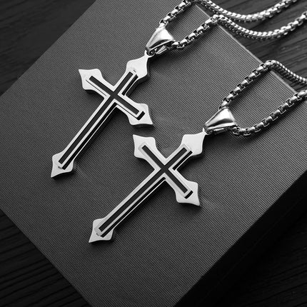 Titanium Steel Pendant Necklace – Cross & Flame Design for Men and Women