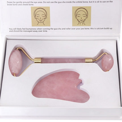 Rose Quartz Roller Slimming Face Massager Lifting Tool Natural Jade