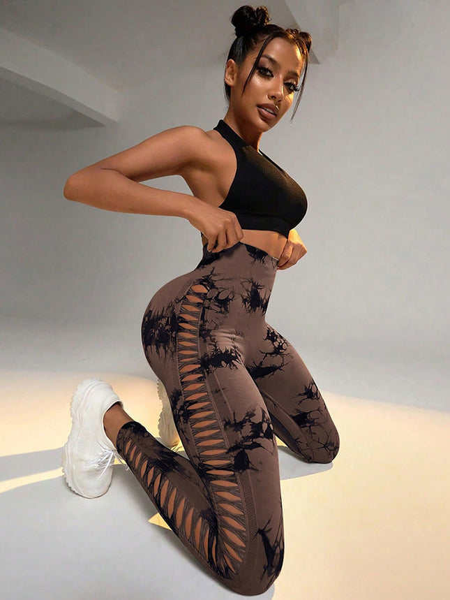 Contour Flex Tie Dye Yoga Leggings High Waist, Side Cut Out, Scrunch Lift Fit