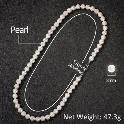 Shell Bead Pearl Necklace – Unisex Geometric Chain with Cross Pendant