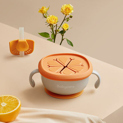 3-in-1 Baby Snack Bowl with Straw & Petal Lid – Anti-Spill Design
