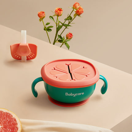 3-in-1 Baby Snack Bowl with Straw & Petal Lid – Anti-Spill Design